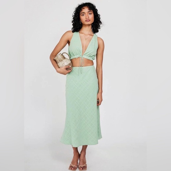 SABO Mint Green CutOut Midi Dress Boho Chic Casual Resort Vacation - Picture 1 of 5